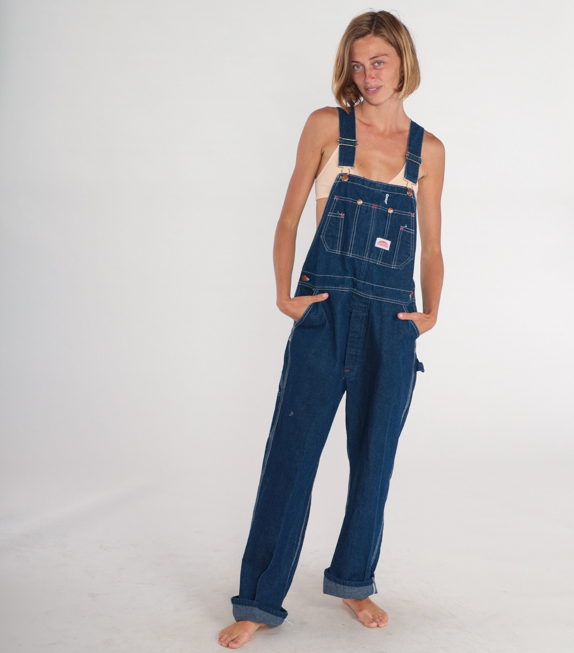 Denim Overalls Y2k Blue Jean Bib Overall Pants Roundhouse Baggy ...