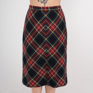 Wool Plaid Skirt 70s Tartan Skirt Midi Black Red School Girl High Waist Checkered Retro Vintage 1970s Lolita Small S image 4