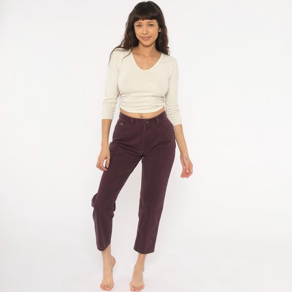 Plum Wrangler Jeans 90s High Waisted Mom Pants Straight Leg Cotton Denim Wine Purple Ankle Cropped Western Cowgirl Vintage Trousers Small S