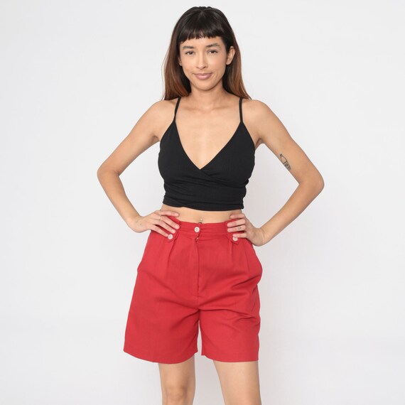 90s Trouser Shorts Red Pleated Preppy Shorts High Waisted Baggy Mom Shorts Plain Simple Vintage 1990s Small 4