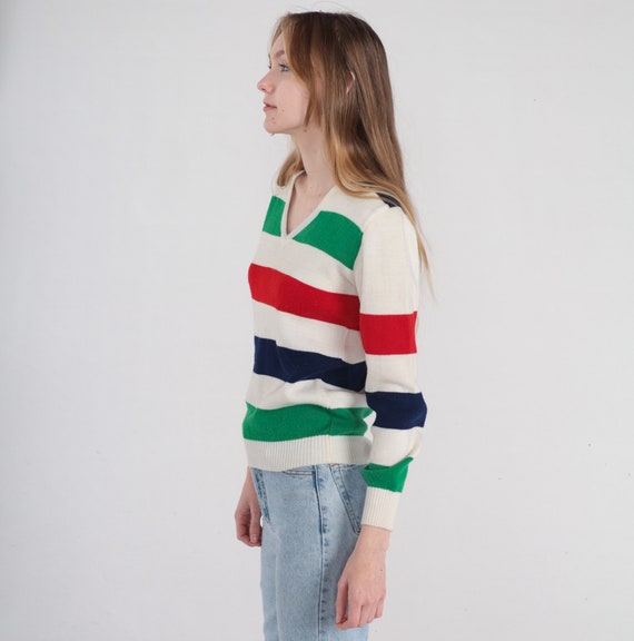 Striped Sweater 80s Knit Pullover V Neck Sweater … - image 5
