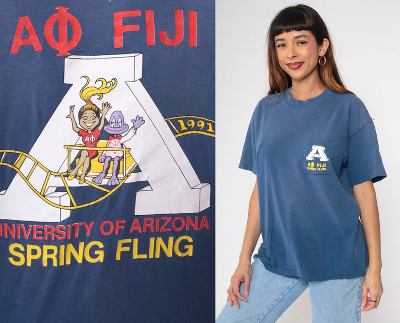Vintage Alpha Phi Shirt 1991 Spring Fling Phi Gamma Delta University Of Arizona Sorority Fraternity T-shirt Graphic College Blue 90s Large image 1