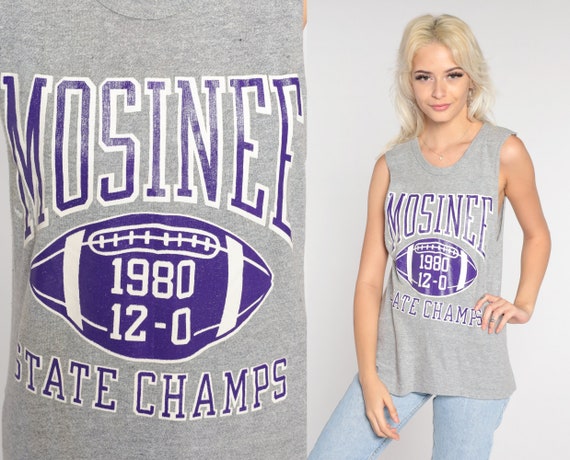 Mosinee Wisconsin Shirt 1980 Football STATE CHAMPS Tank Top Muscle Tee 80s Tshirt Vintage WIAA 1980s Sports Retro Graphic Grey Small