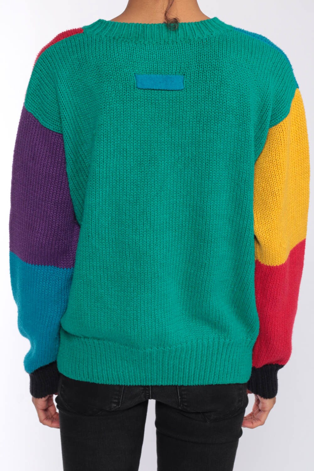 Color Block Sweatshirt 90s Red Blue 1990s Sweatshirt Sweater Retro Slouchy Pocket Tee Bright 
