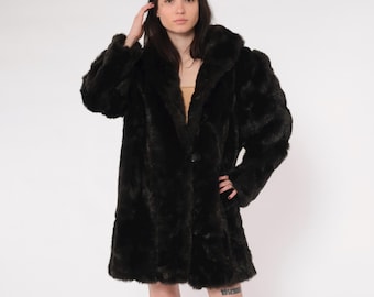 Vintage 1970s Davis of Boston Faux Fur Coat | Dark Brown