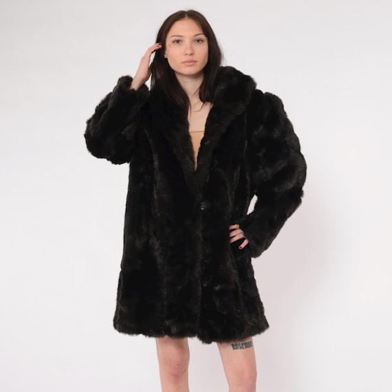 70s Faux Fur Coat Dark Brown Fake Fur Jacket Retro Bohemian Glam Rocker Boho Winter Warm Coat Button Up Seventies Vintage 1970s Large L