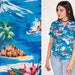 90s Blue Button Up Hawaiian Sleeveless Blouse 10 12