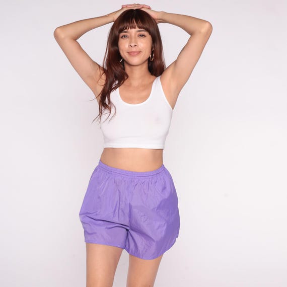 80s Purple Athletic Shorts Running High Waist Elastic Vintage Gym Sport Lavender Lilac Workout Track Jogging Activewear Fitness  Medium M