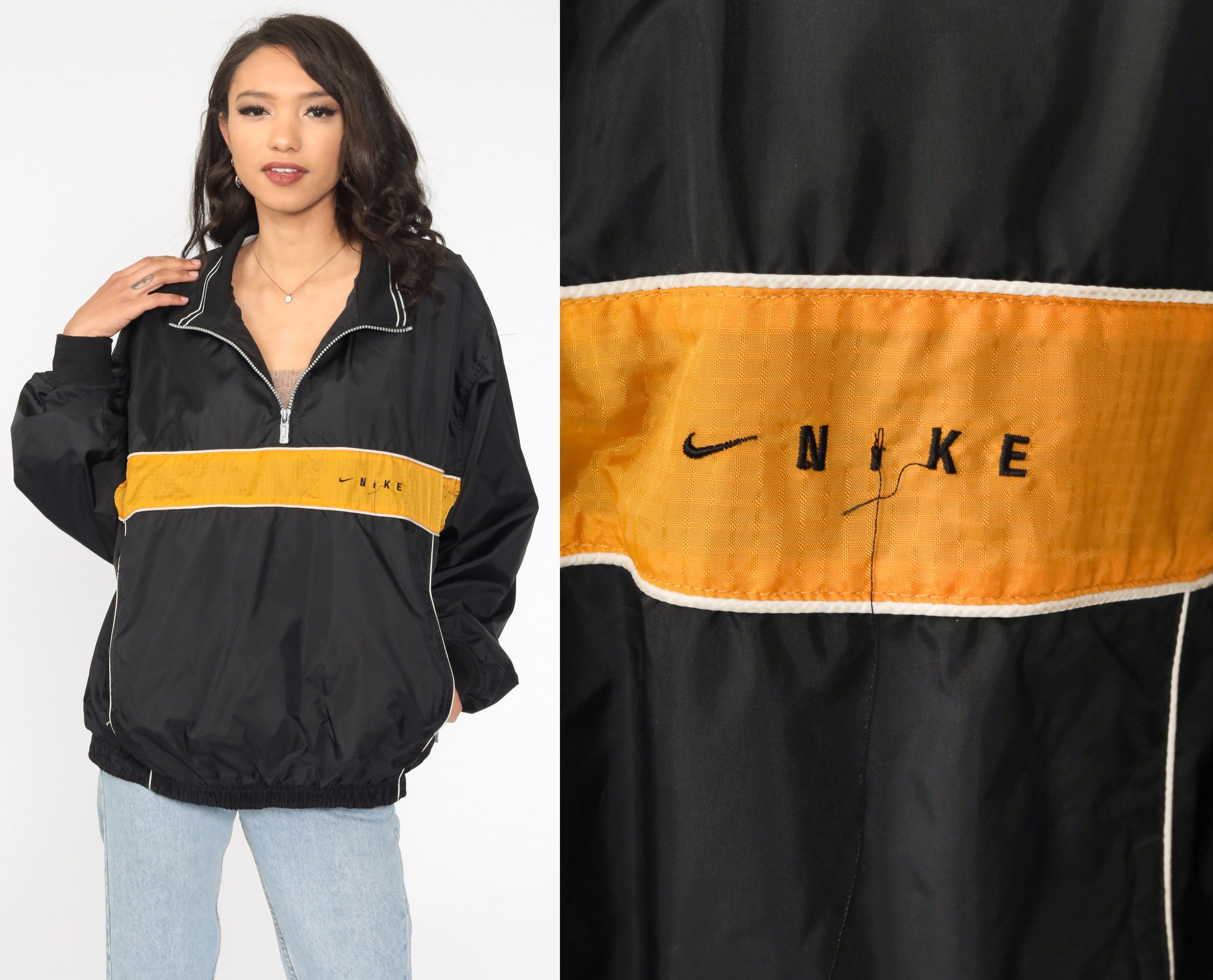 Nike Windbreaker Jacket Black Yellow Half Zip Pullover Coach