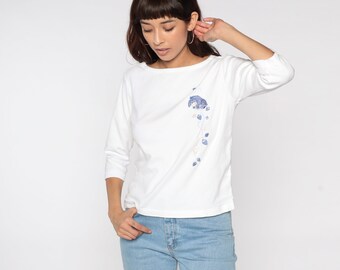 Vintage Eeyore Shirt Winnie The Pooh TShirt 90s Embroidered Graphic Tee Disney Top Retro Cartoon 1990s Boatneck Hipster Kawaii White Large L