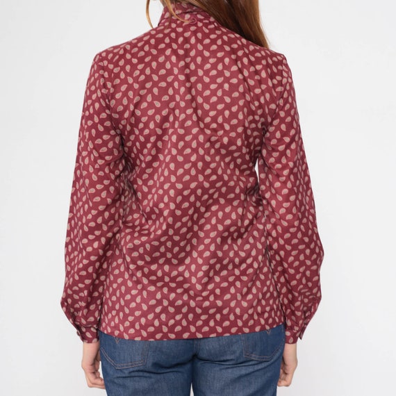 Burgundy Paisley Blouse 80s Button Up Shirt Colla… - image 7