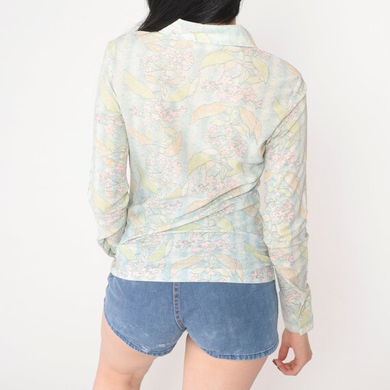70s Floral Blouse Disco Shirt Button Up Top Dagge… - image 7