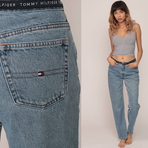 Tommy Hilfiger Jeans Mom Jeans Jeans Hose 90er Jahre SPELLOUT Jeans blau Baggy Vintage Hipster Medium 29