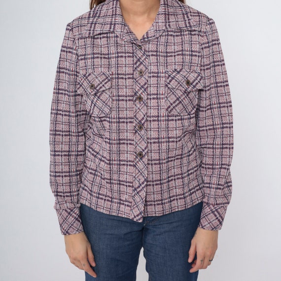 70s Plaid Shirt Red Blue White Shacket Button Up … - image 9