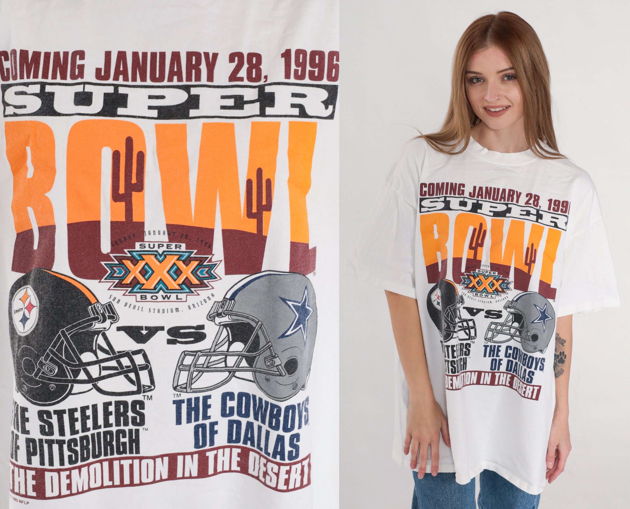 1996 Super Bowl Shirt 90s Dallas Cowboys NFL Graphic Tee Pittsburgh  Steelers Sportswear Football T-Shirt Texas Vintage 1990s Starter Mens XL