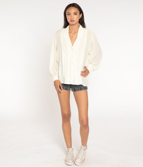 Women's Cream Self Design Puff Sleeve Chiffon Top