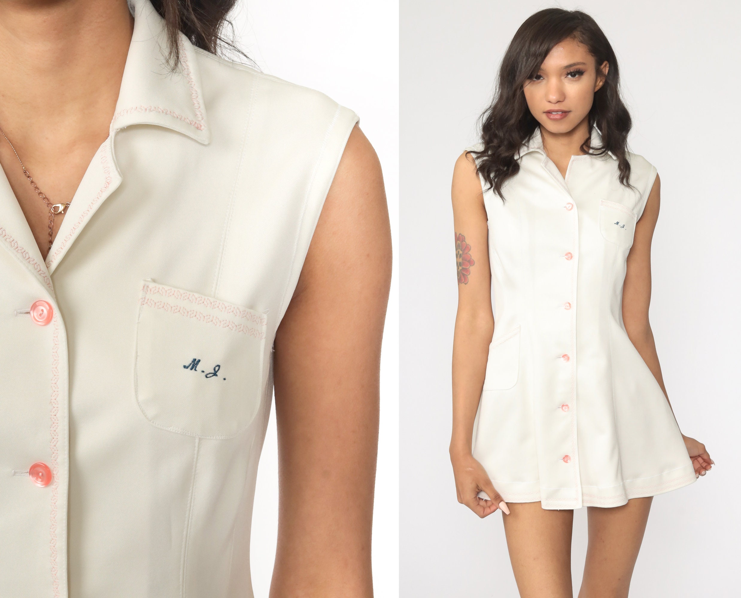 70/'s Button Up Collard Shift Dress