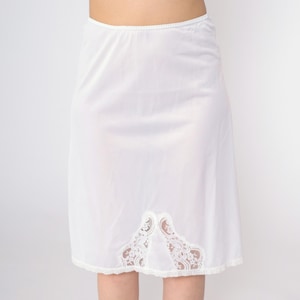 70s White Slip Skirt Vintage Lingerie Half Slip Skirt Midi Lace Slip Pin Up Bohemian 1970s Small
