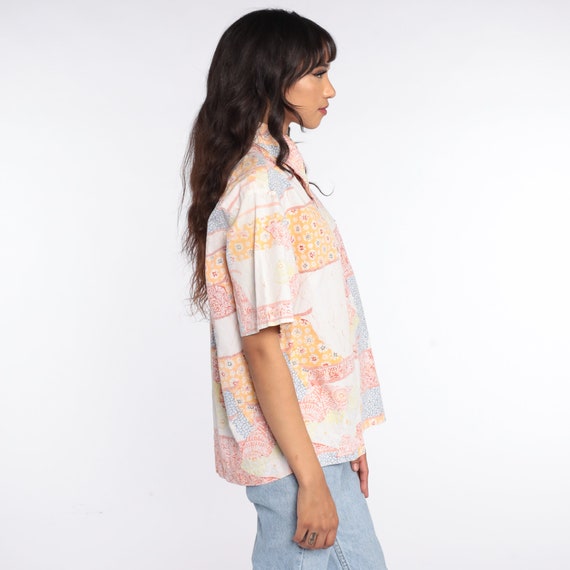 Patchwork Batik Boho Blouse Floral Geometric Prin… - image 4