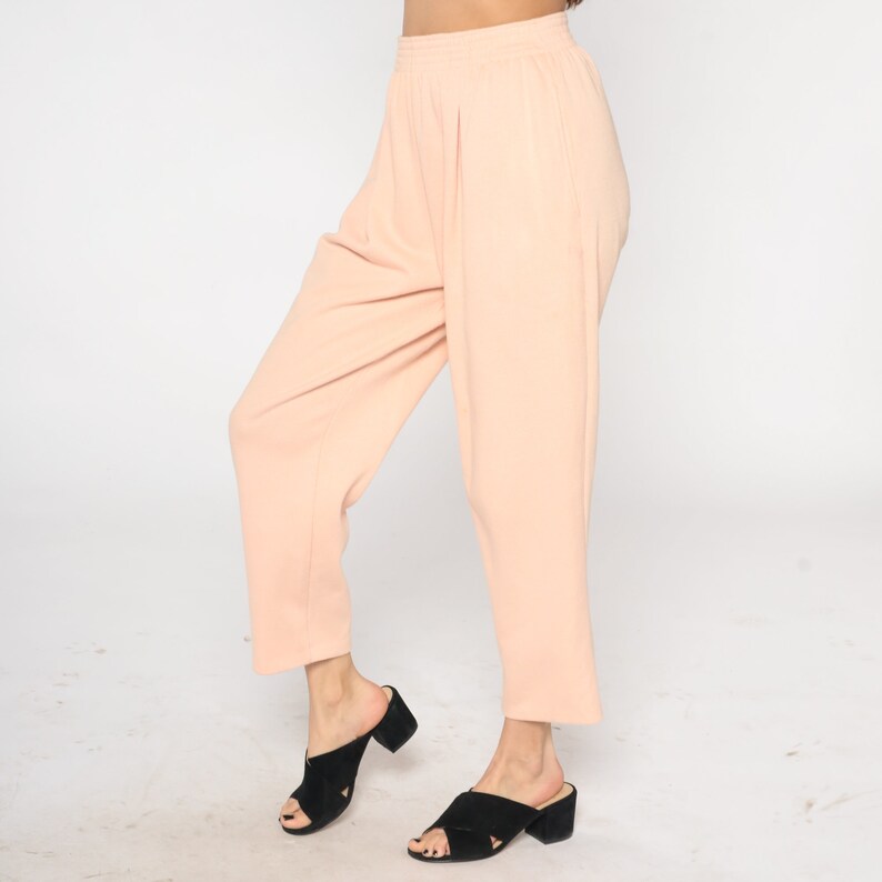 Peach Lounge Pants 90s Pink Relaxed Straight Leg High Elastic Waist Pants Casual Pastel Trousers Cotton Vintage 1990s Liz Claiborne Medium image 4