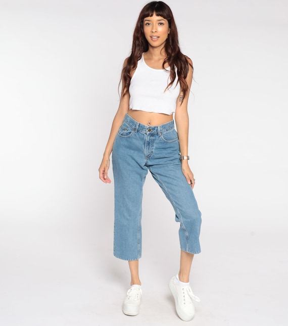 LL Bean Jeans Capri Jeans Ankle Jeans Cropped High Waist 80s Denim Pants Blue Bootcut Leg 90s Vintage Medium 8 Petite