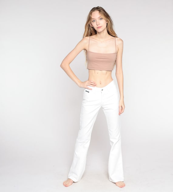 90s Flared Jeans White Jeans Bell Bottoms Jeans 00s Low Rise Waist Denim Pants Hippie Vintage Boho Extra Small xs 3 Tall Long