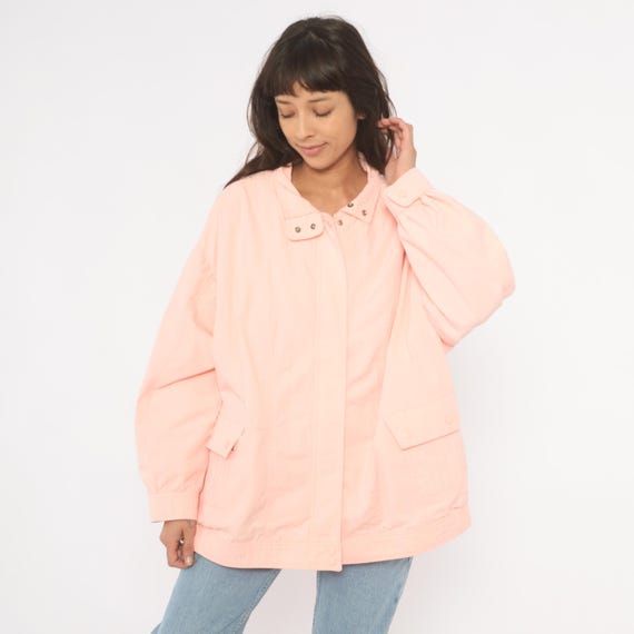 Peach Windbreaker Jacket 90s Pink Snap Collar Coat Salmon Zip Spring Outerwear Blush Coral Vintage Casual Hiking Trail Gorpcore Large L