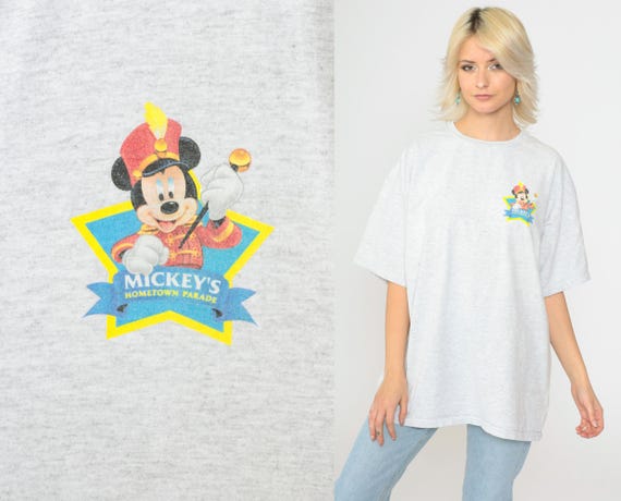 90s Mickey's Hometown Parade T-Shirt Summer Tour 1999 Disney Mickey Mouse Unlimited Tee Vintage Graphic Heather Grey Tshirt Extra Large xl