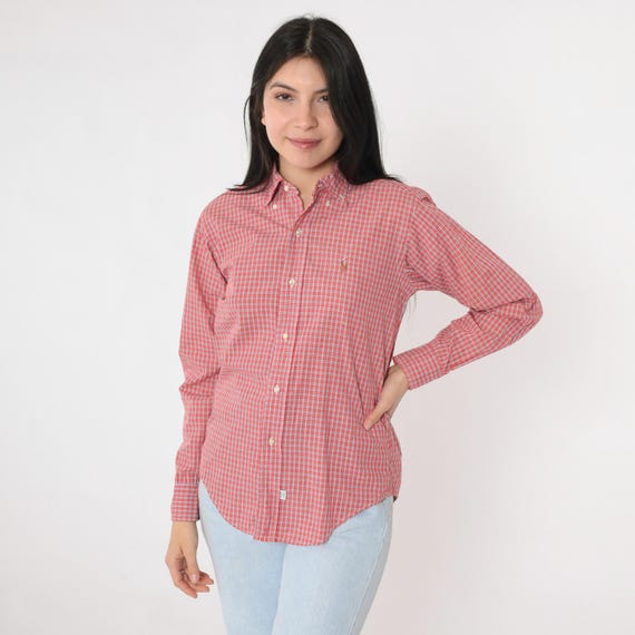 Vintage Polo Ralph Lauren Shirt 2000s Red Blue Plaid Long Sleeve Button Down Pony Logo 00s Preppy Classic Fit Size 16 Small S