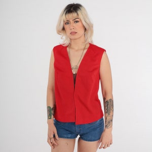 70s Open Front Vest Vintage Red Vest Boho Hippie Vest Sleeveless Jacket 1970s Bohemian Festival Polyester Knit Vest Small S