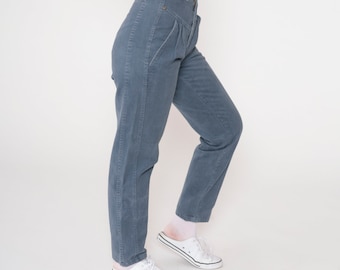 90s Pleated Pants Grey Blue Trousers High Waisted Rise Saddleback Straight Tapered Leg Basic Preppy Western Mom Vintage 1990s Extra Small xs
