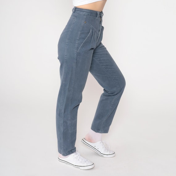 90s Pleated Pants Grey Blue Trousers High Waisted Rise Saddleback Straight Tapered Leg Basic Preppy Western Mom Vintage 1990s Extra Small xs