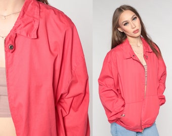 Red Windbreaker Jacket Zip Up Jacket Cotton Jacket 90s Windbreaker Plain Simple Basic Jacket Retro Vintage 1990s Large L