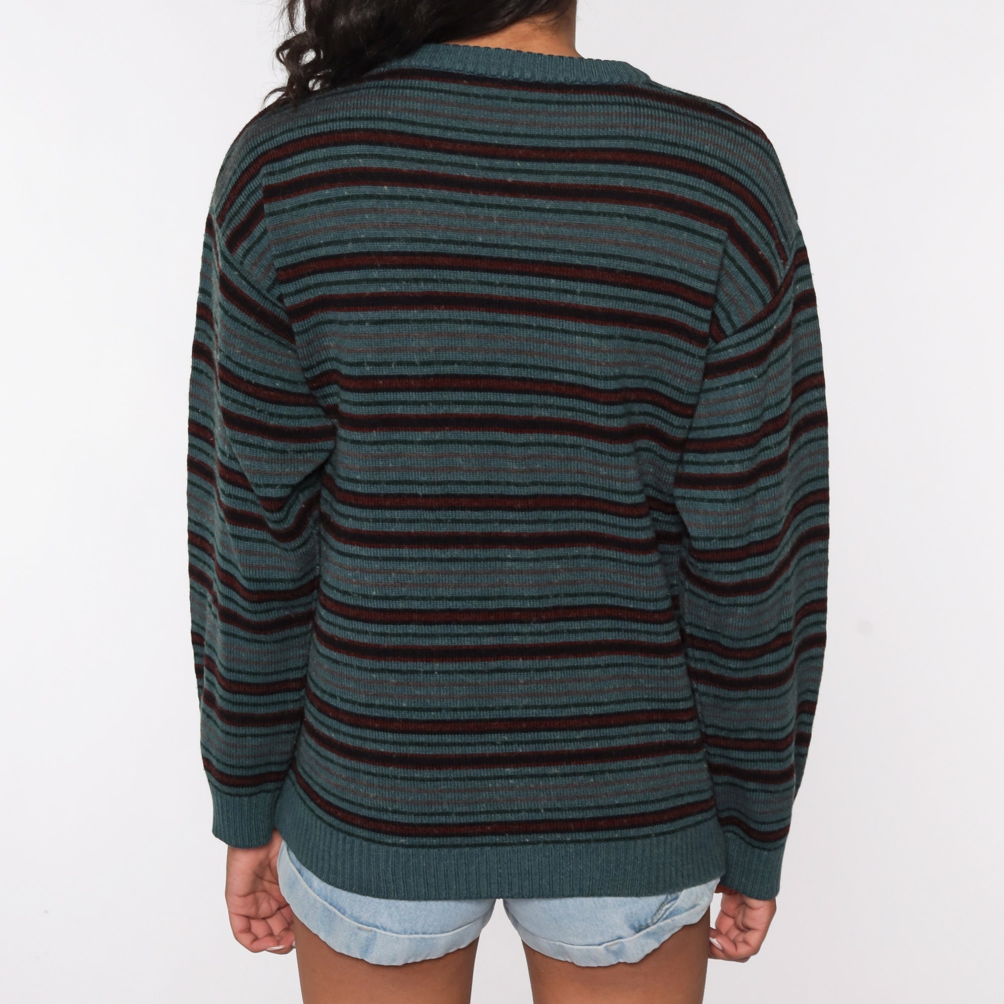 Grey-Blue Striped Sweater Knit Sweater 80s Pullover Grey Sweater ...