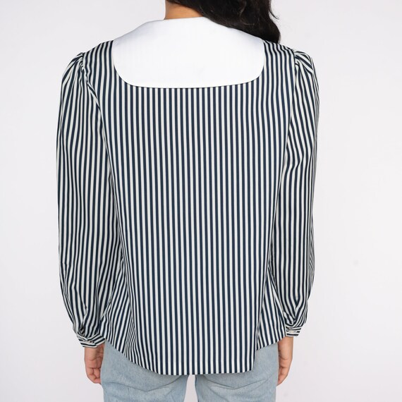 Sailor Collar Blouse 80s Striped Bow Shirt Ascot Neck… Gem