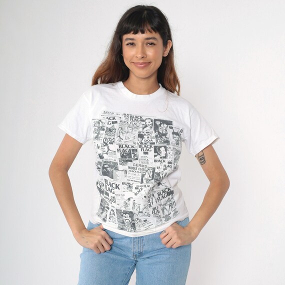Vintage Black Flag Shirt Y2K Punk Band Flyers Tshirt 90s 00s White Tour T-shirt Retro Hanes Heavyweight Youth Large/xs