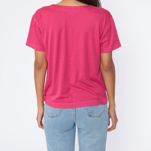 Hot Pink Shirt 80s Plain Tshirt Deep Pink Retro Polo Button Up Collarless T Shirt 90s Vintage Short Sleeve Medium image 4