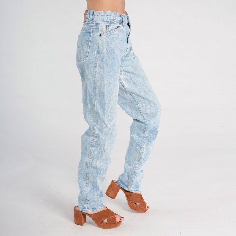 Ripped Levis Jeans 30 Acid Washed Distressed Jeans Straight Leg Jeans 80s 90s Bleached Jeans Denim Pants High Waist Medium Tall 30 x 34 image 7