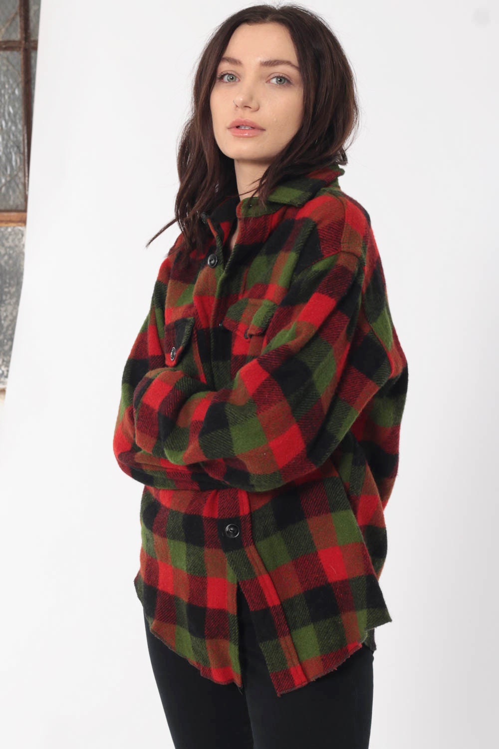 Red Plaid Shirt 90s Oversized Flannel Button Up Checkered 80s Vintage ...