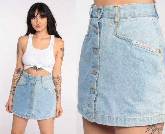 Blue Jean Skort Button Up Skirt Culotte Skirt 90s Squeeze Jeans High Waisted Jean Skirt Vintage 1990s Short Extra Small xs