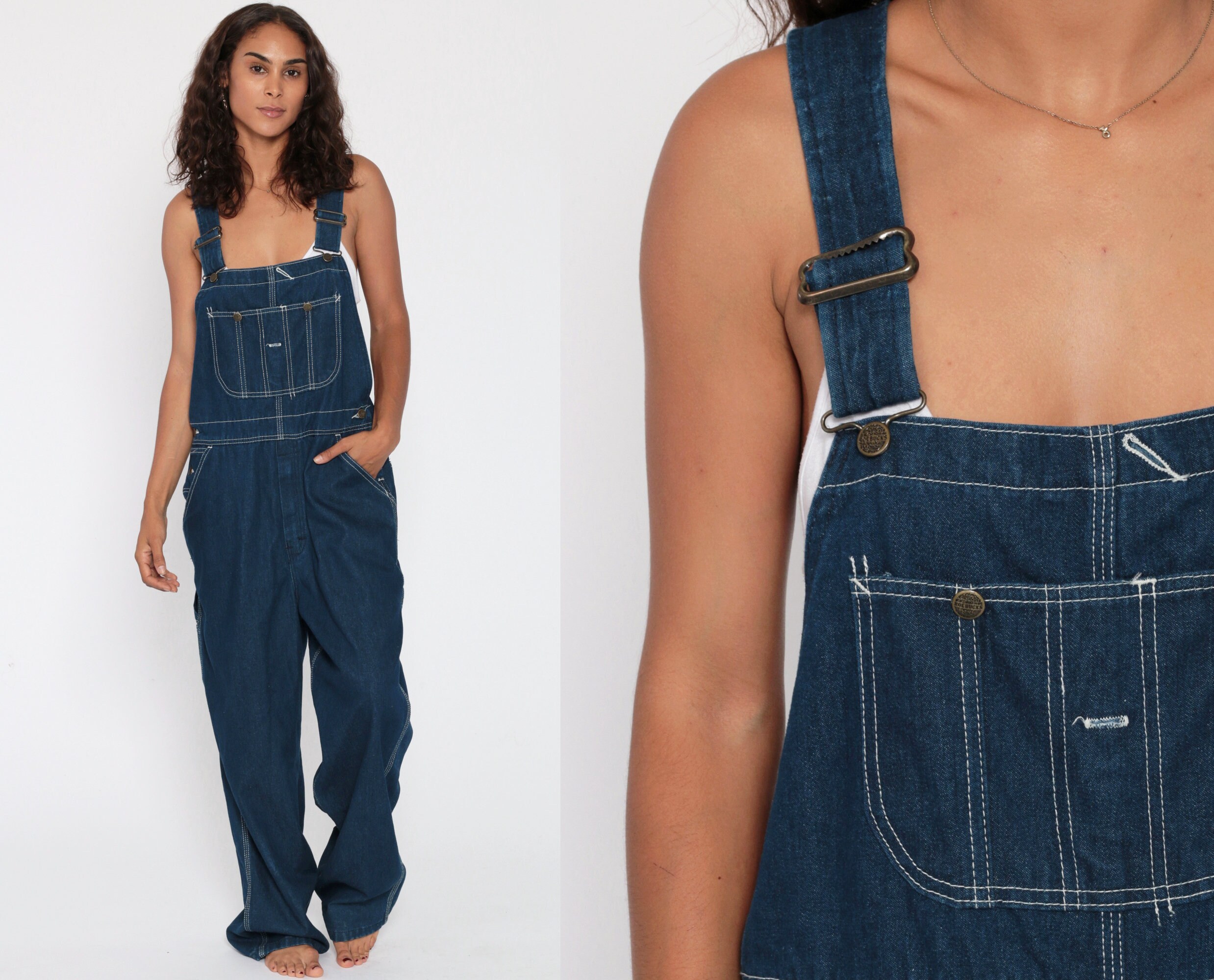 dark blue denim overalls