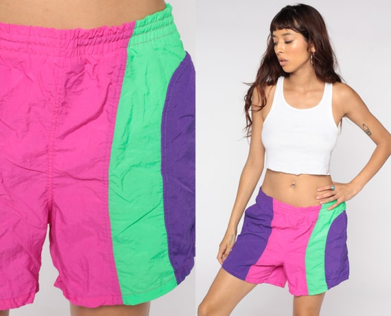90s Neon Swim Shorts Surfer Swim Trunks 