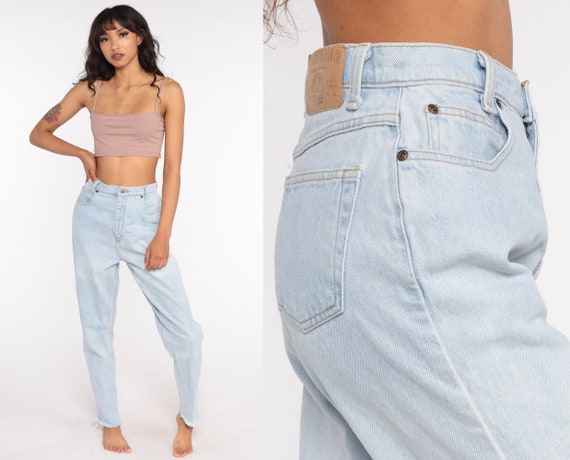 90s Mom Jeans Ankle Jeans High Waisted Tapered Leg 90s Denim Pants Relaxed Blue High Waist Jeans 1990s Vintage Small 27