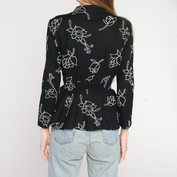 Floral Peplum Blouse Y2k Black Wool Button Up Top… - image 6