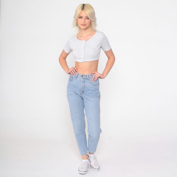 90s Mom Jeans Ankle Jeans High Waisted Tapered Leg 90s Denim Pants Relaxed Blue High Waist Jeans 1990s Vintage Small 4