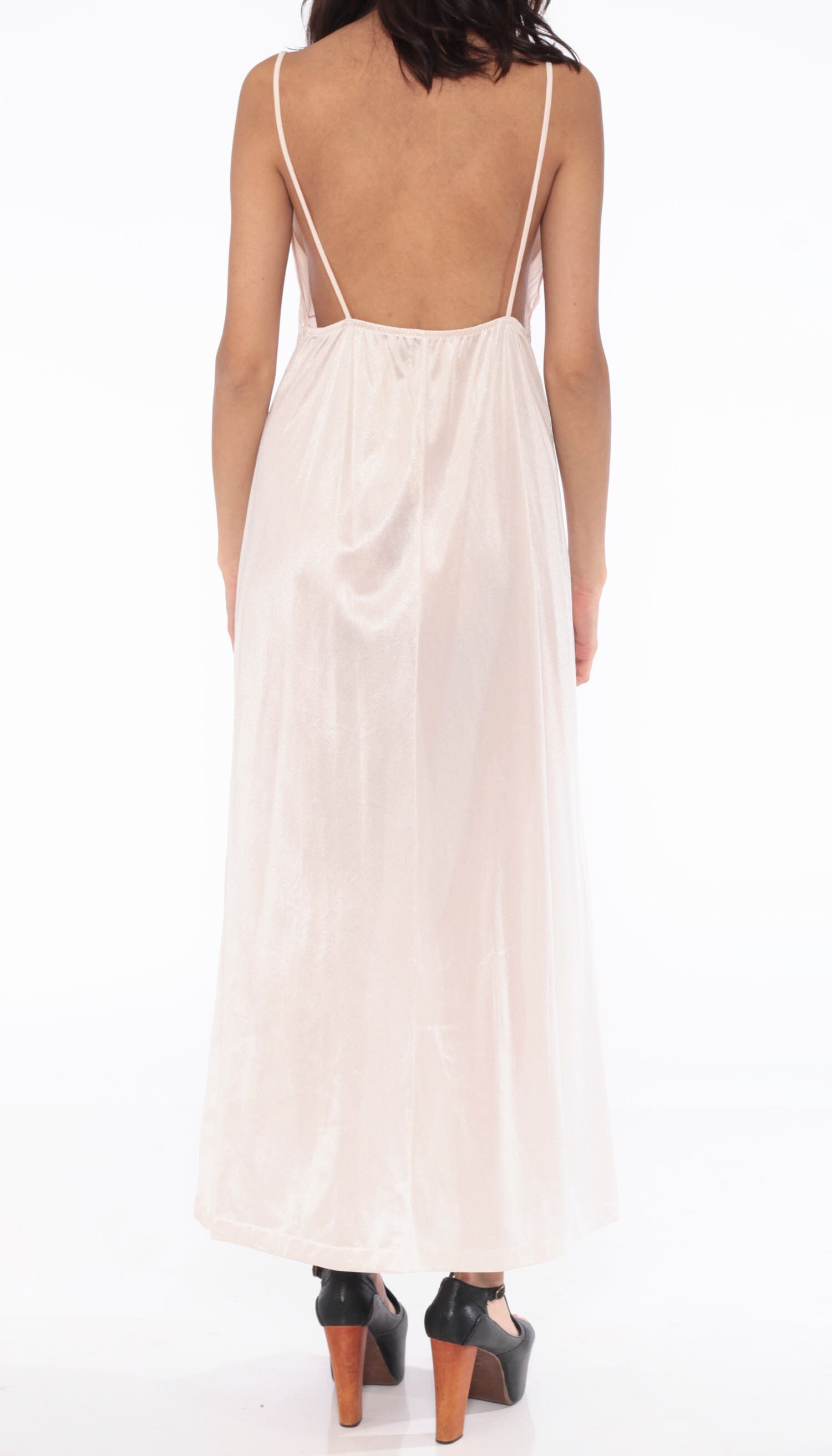 Off-White Lace Nightgown Sheer Slip Dress 70s Maxi Sexy Lingerie Vintage Boho Sheer Nightgown 