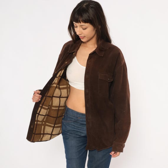 Lined Corduroy Shacket 2000s Levi's Brown Button Front Cotton Shirt Jacket Chocolate Quilted Mocha Warm Coffee Grunge Flannel Top Large L