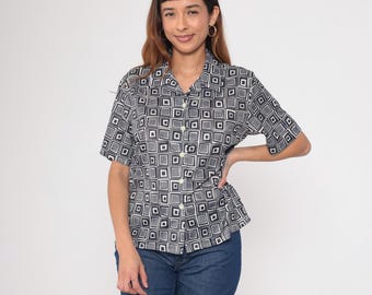 90s Geometric Button up Shirt Patchwork Swirl Print Shirt Bright