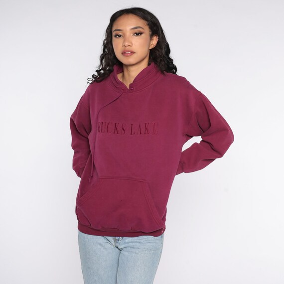 Bucks Lake Sweatshirt 90s California Shirt Burgundy Sweatshirt 1990s Slouch Drawstring Neck Pullover Long Sleeve Vintage Extra Large xl