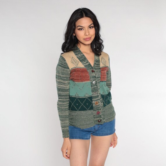 Boho Cardigan 70s Green Space Dye Swt Button up K… - image 5